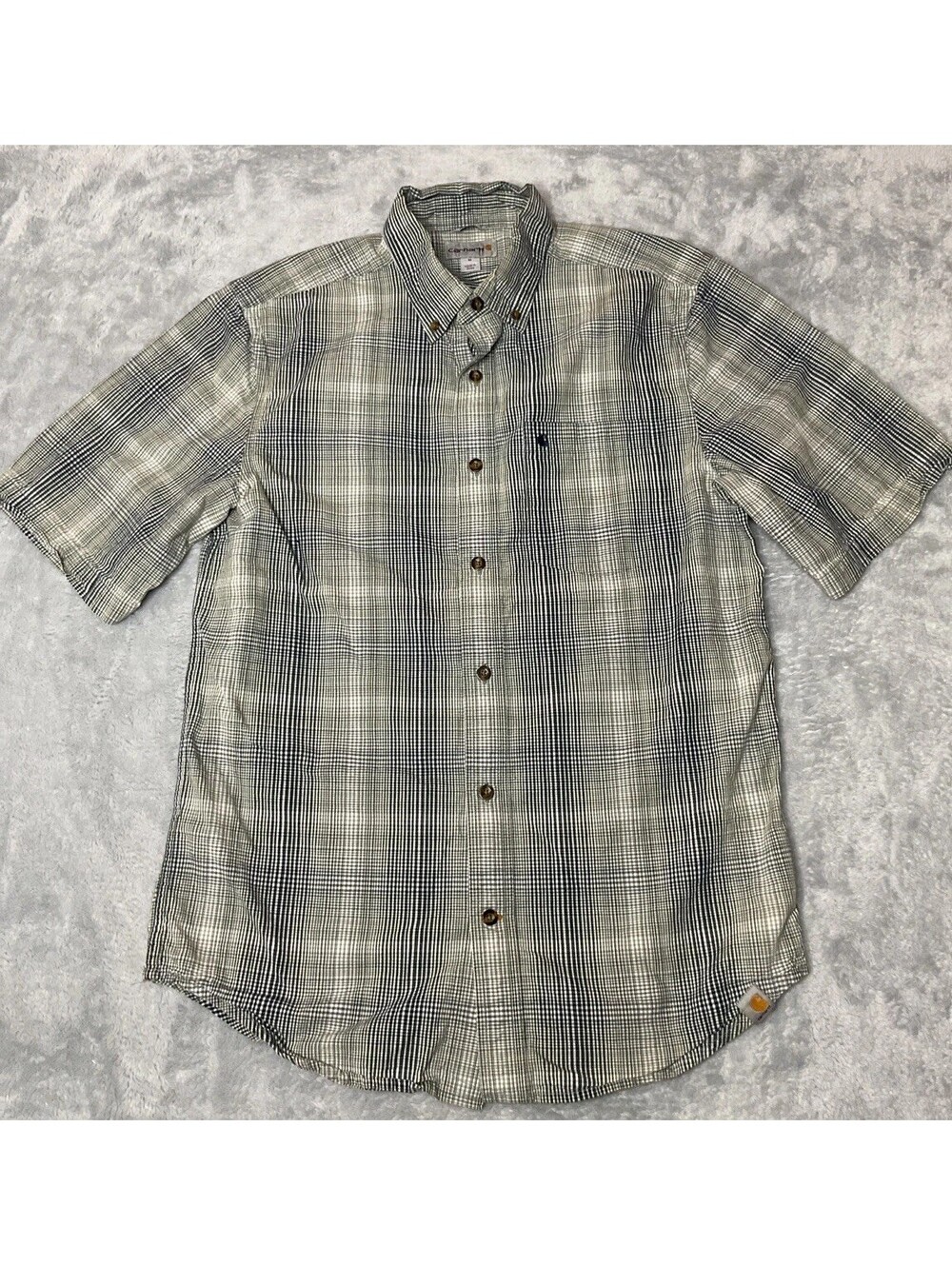 Carhartt Mens Medium Plaid Long Sleeve Button Down Shirt Blue Gray